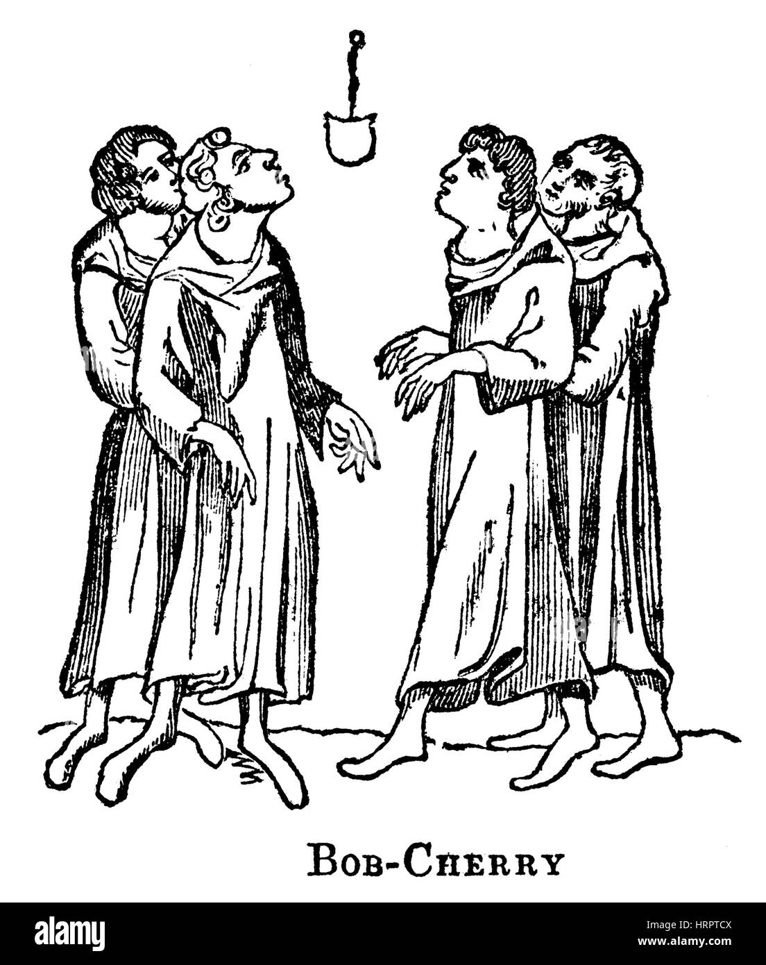 An illustration of a Game of Bob Cherry in the 14th Century scanned at high resolution from a book printed in 1831. This image is believed to be free  Stock Photo