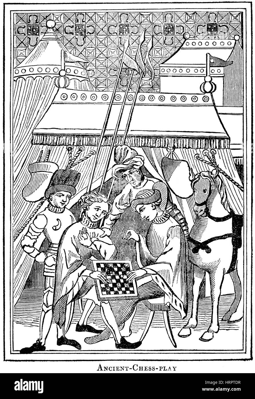 An illustration of a Game of Chess in the 14th Century scanned at high resolution from a book printed in 1831. Believed copyright free. Stock Photo