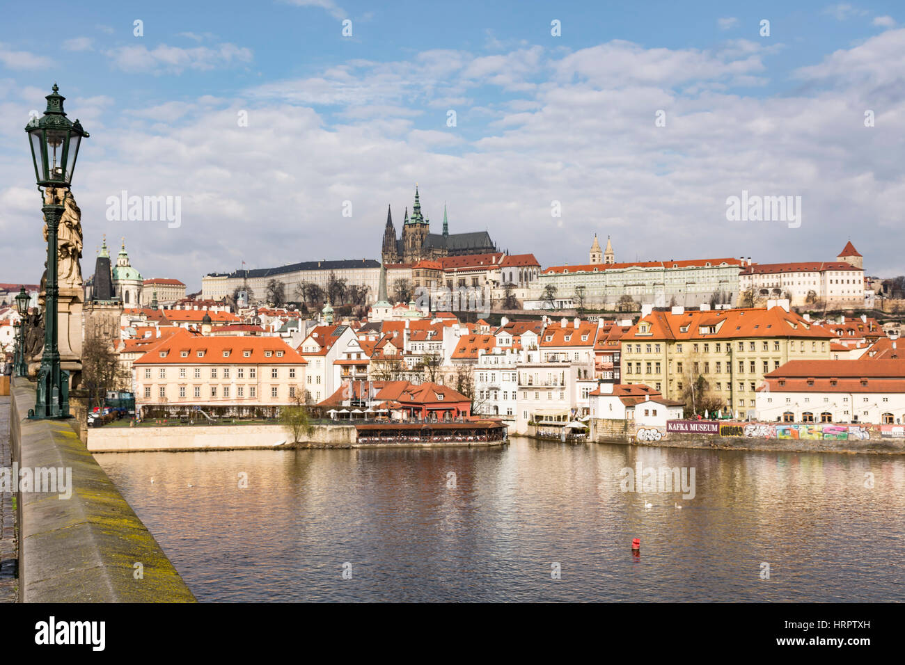 View of St. Vitus Cathedral, Prague Castle and Vltava River, UNESCO World Heritage Site, Prague, Czech Republic, Europe Stock Photo