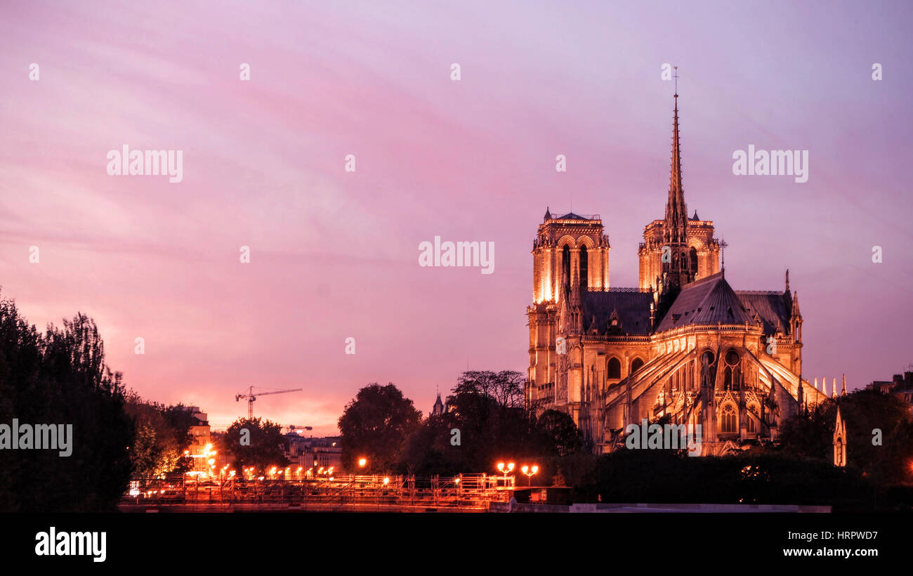 Notre Dame de Paris by Night Stock Photo