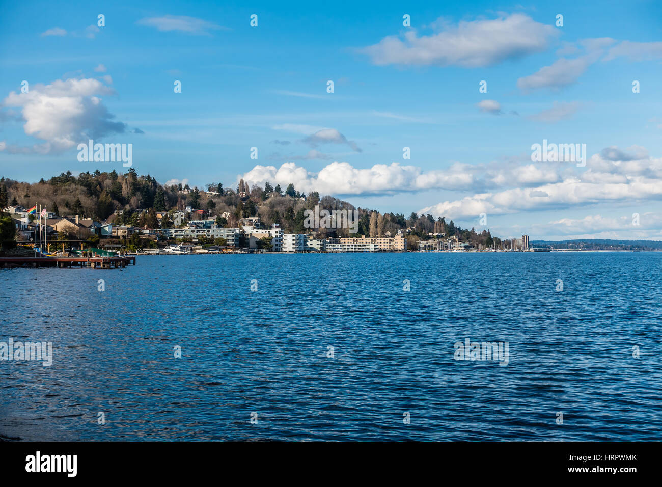 A view of the shoreline in the Leschi neighborhood on Lake Washington ...