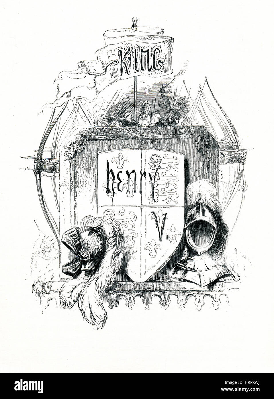 Henry V, Victorian book frontispiece for the play by William Shakespeare from the 1849 illustrated book Heroines of Shakespeare Stock Photo