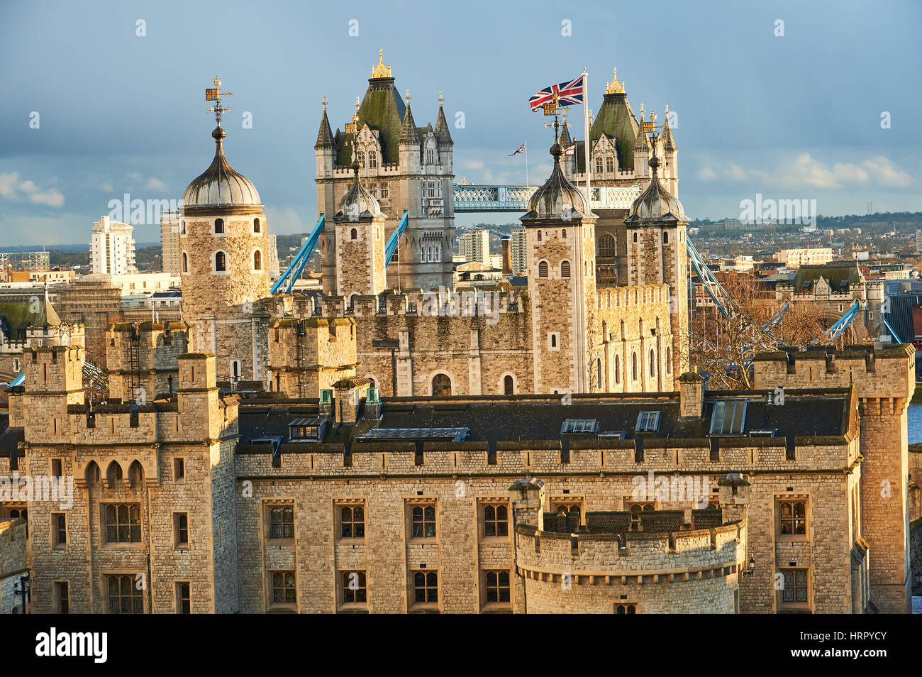 The Tower of London in the city of London has stood since William the Conqueror first built the White Tower, today it is a popular tourist attraction Stock Photo