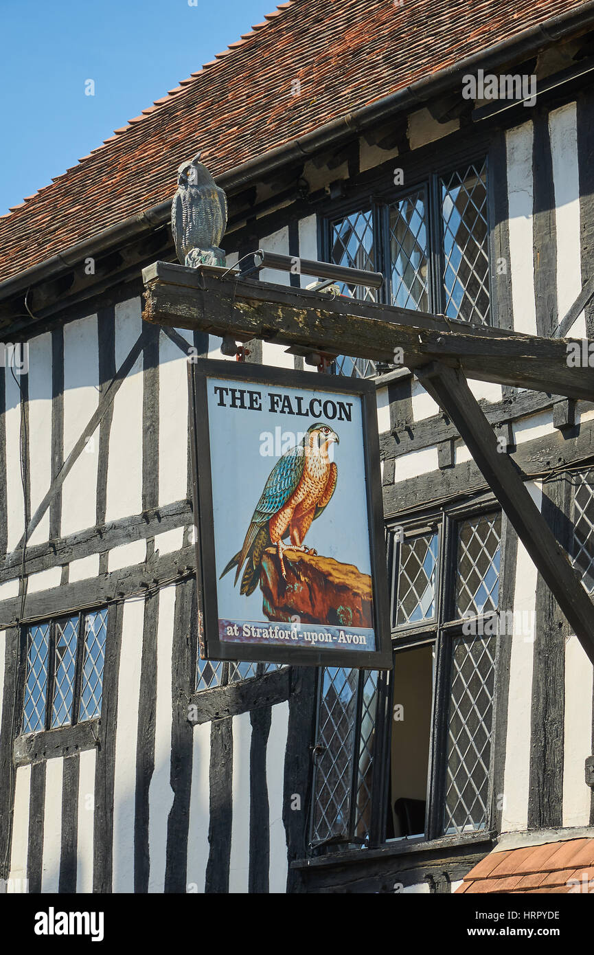 The Falcon Inn is a medieval building in the middle of Stratford upon Avon, England. Stock Photo