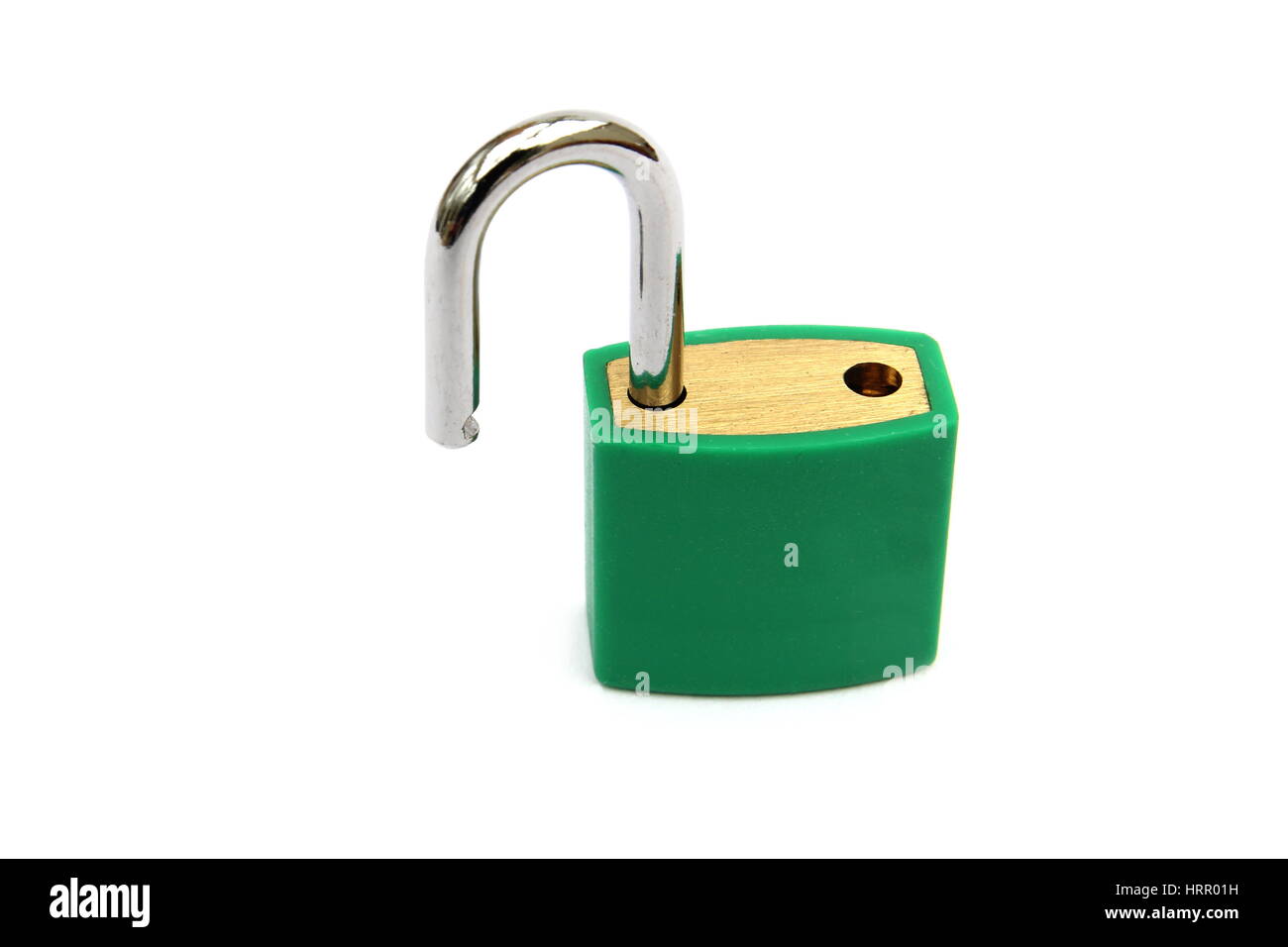Green padlock, unlocked, on white background Stock Photo Alamy