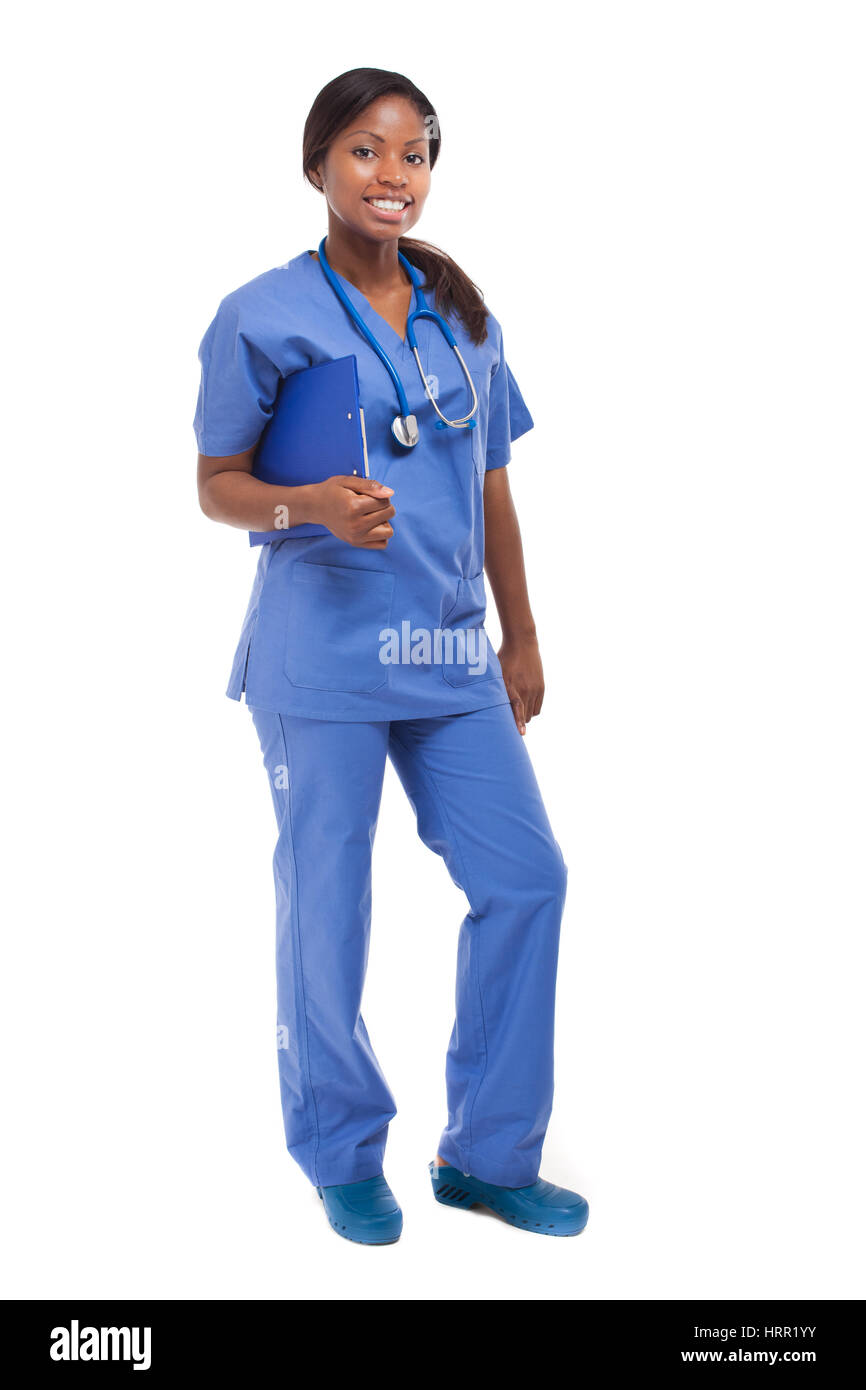 Black nurse portrait full length Stock Photo