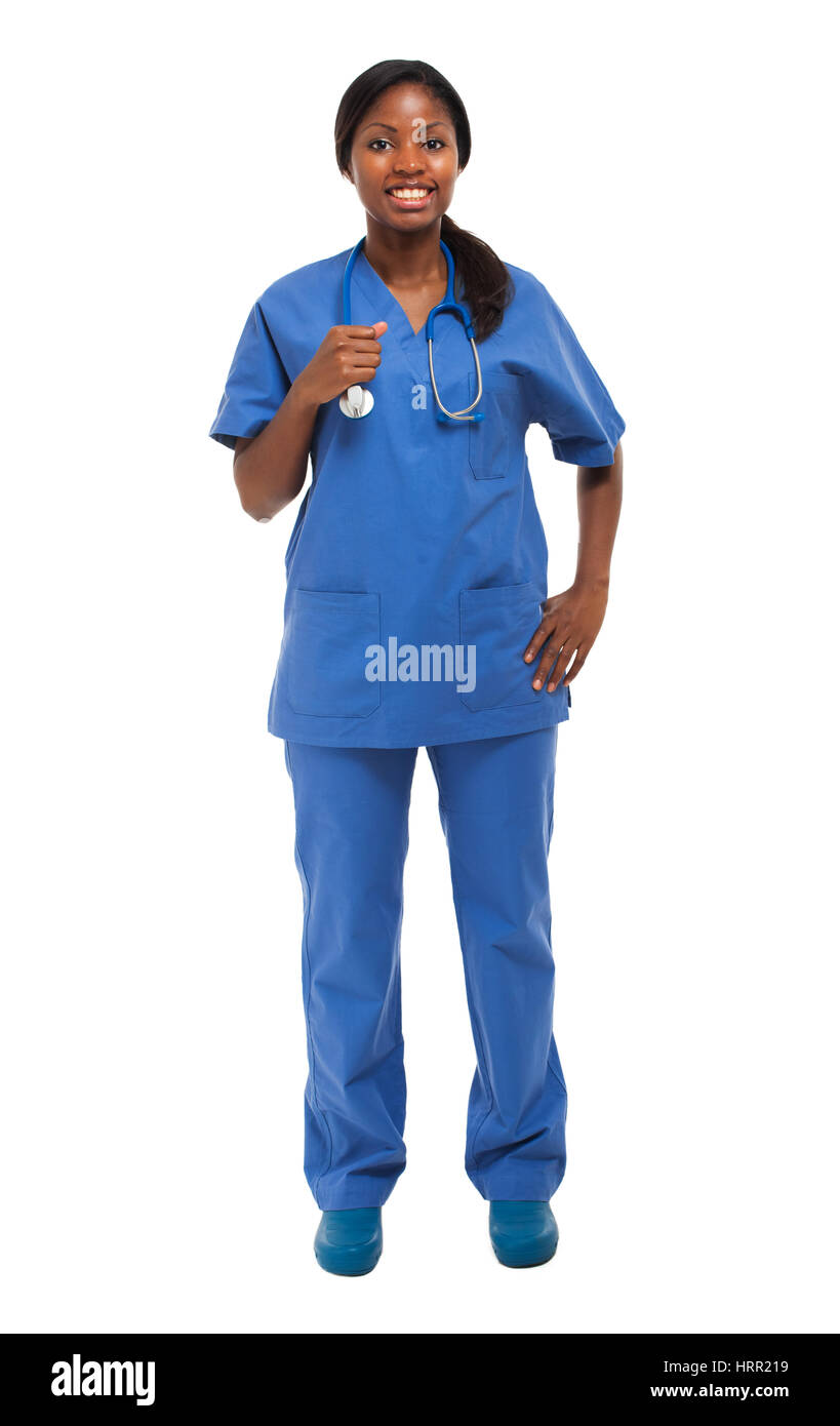 Isolated Black Nurse full length Stock Photo