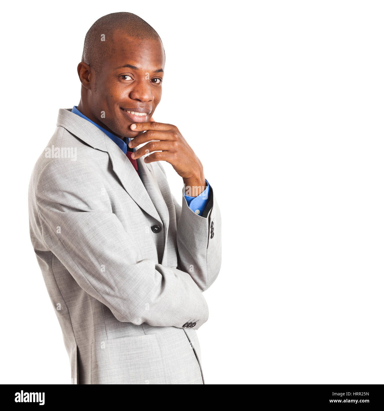 Friendly black manager isolated on white Stock Photo - Alamy