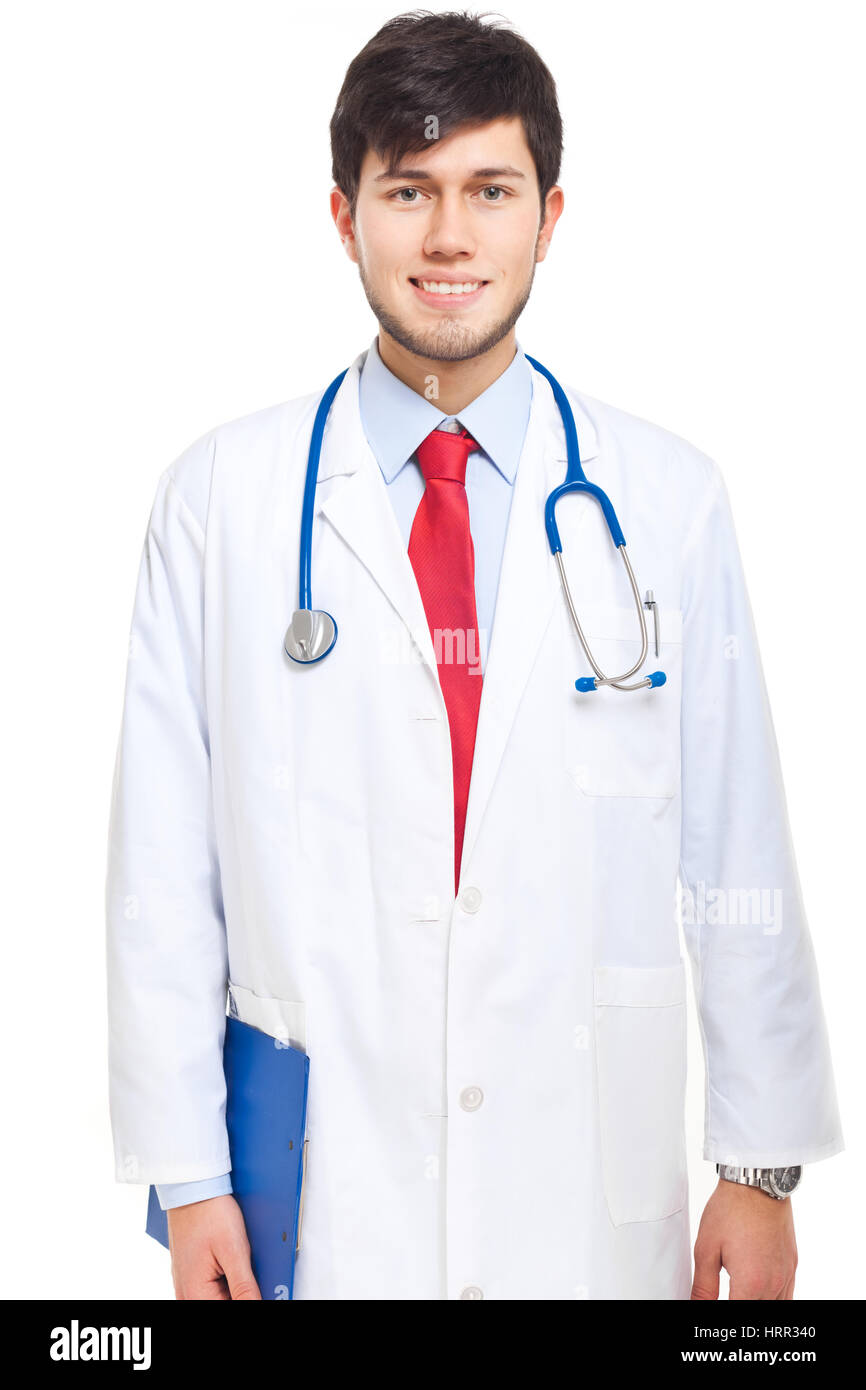 Smiling young doctor isolated on white Stock Photo - Alamy