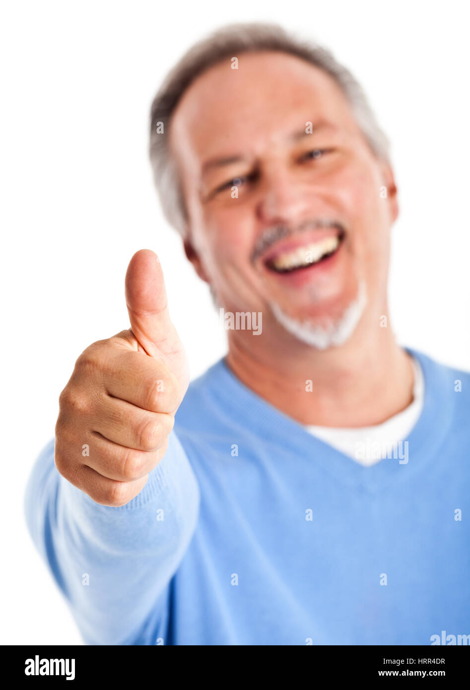 Happy mature man thumbs up isolated on white Stock Photo