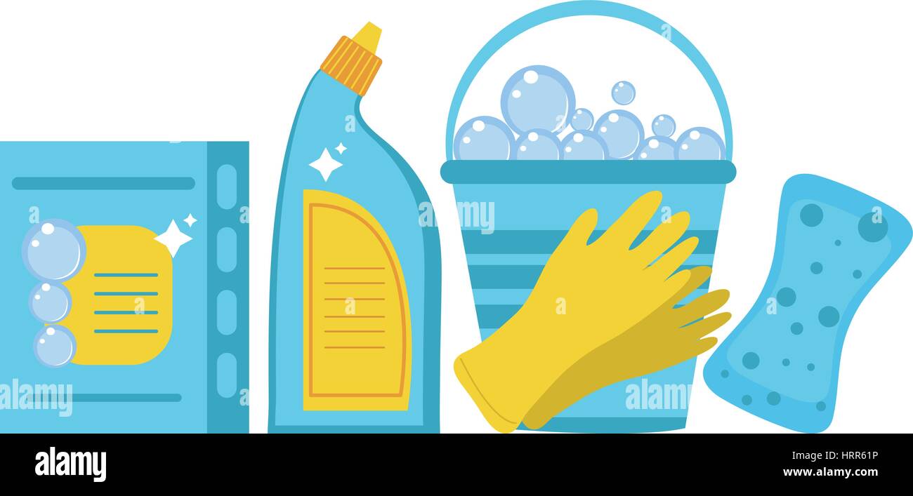 Cleaning supplies, cleaning tools set. Household chemicals. Vector