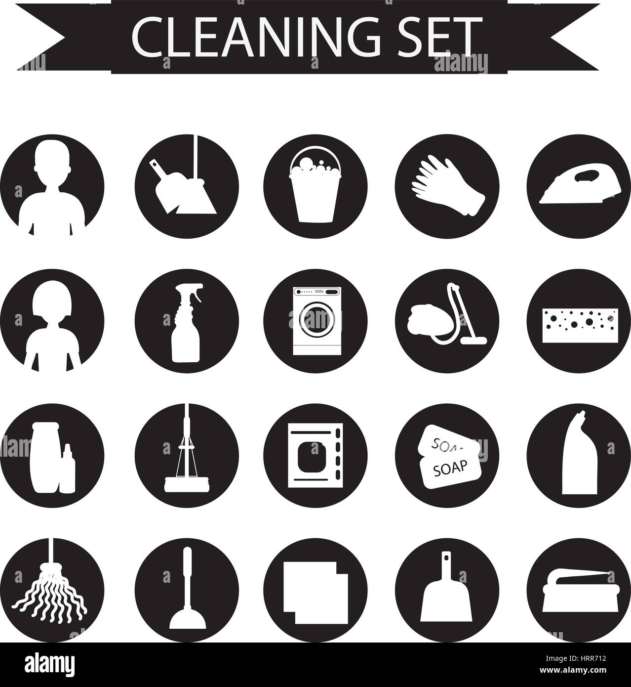 Set of icons for cleaning tools. House cleaning. Cleaning supplies