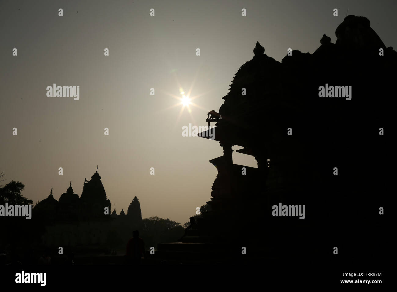 Silhouette of the famous Hindu temple in the Western Group of Chandela Temples at Khajuraho, Madhya Pradesh, India Stock Photo