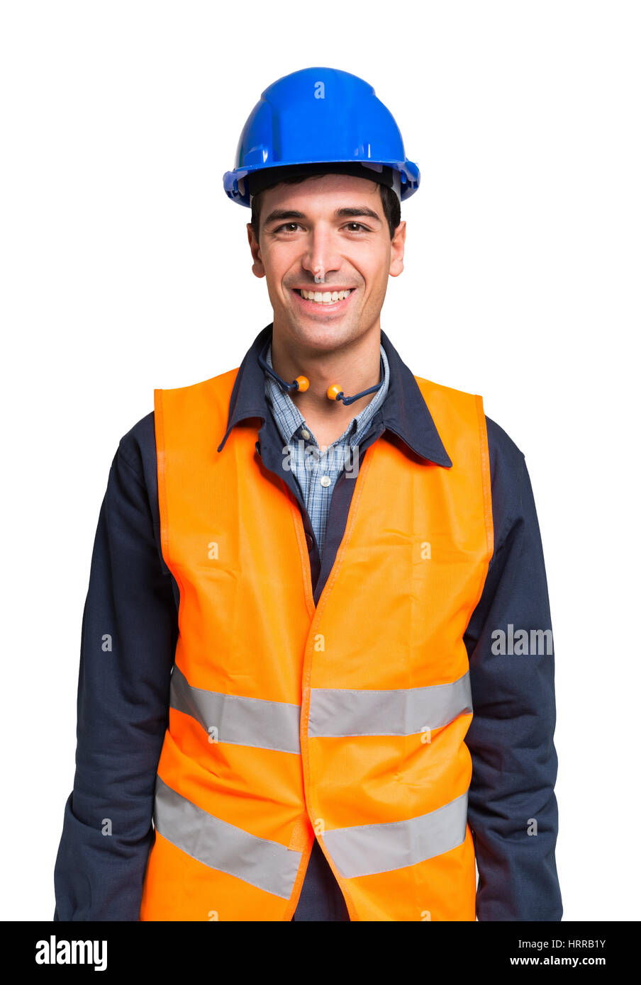 Worker wearing an high visibility vest Stock Photo