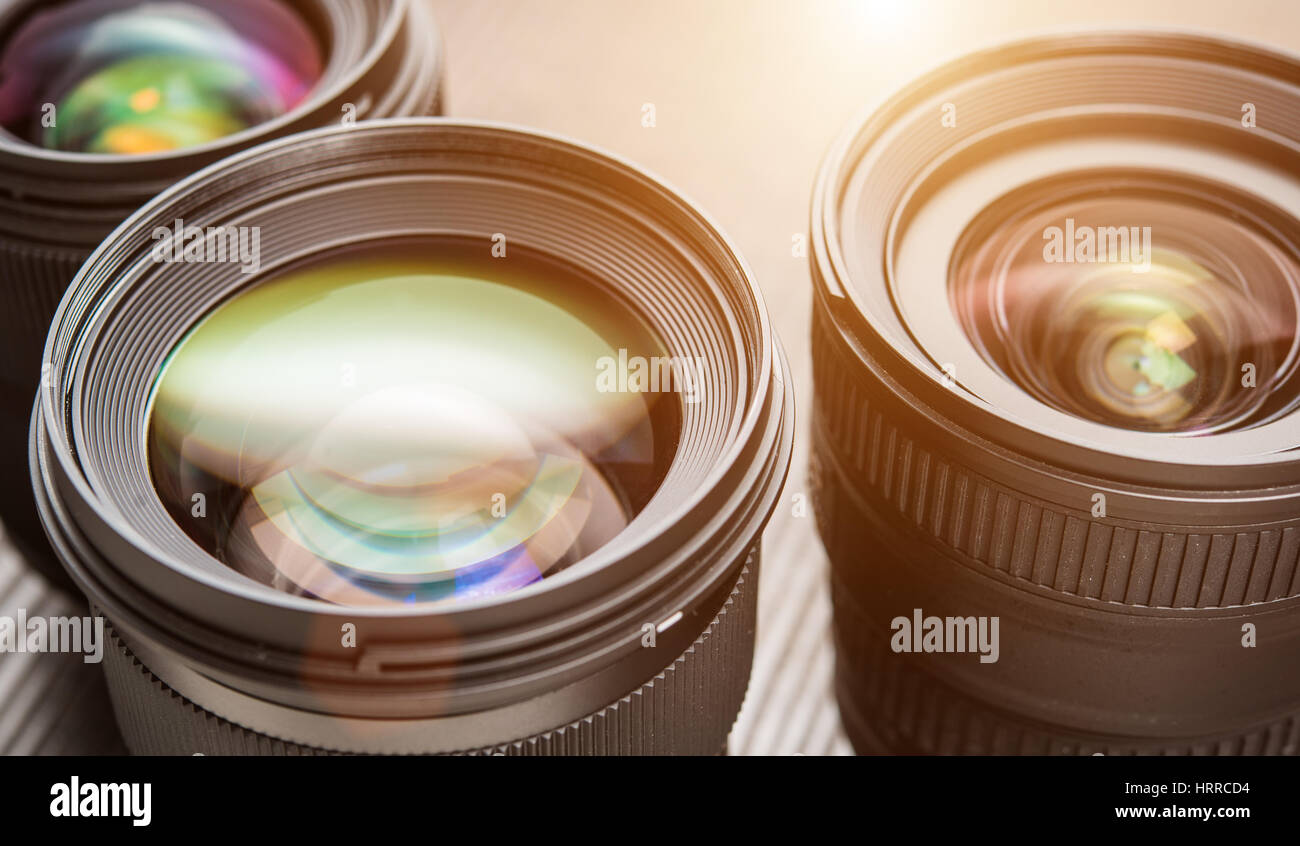 Interchangeable camera lenses. Flare effect Stock Photo Alamy