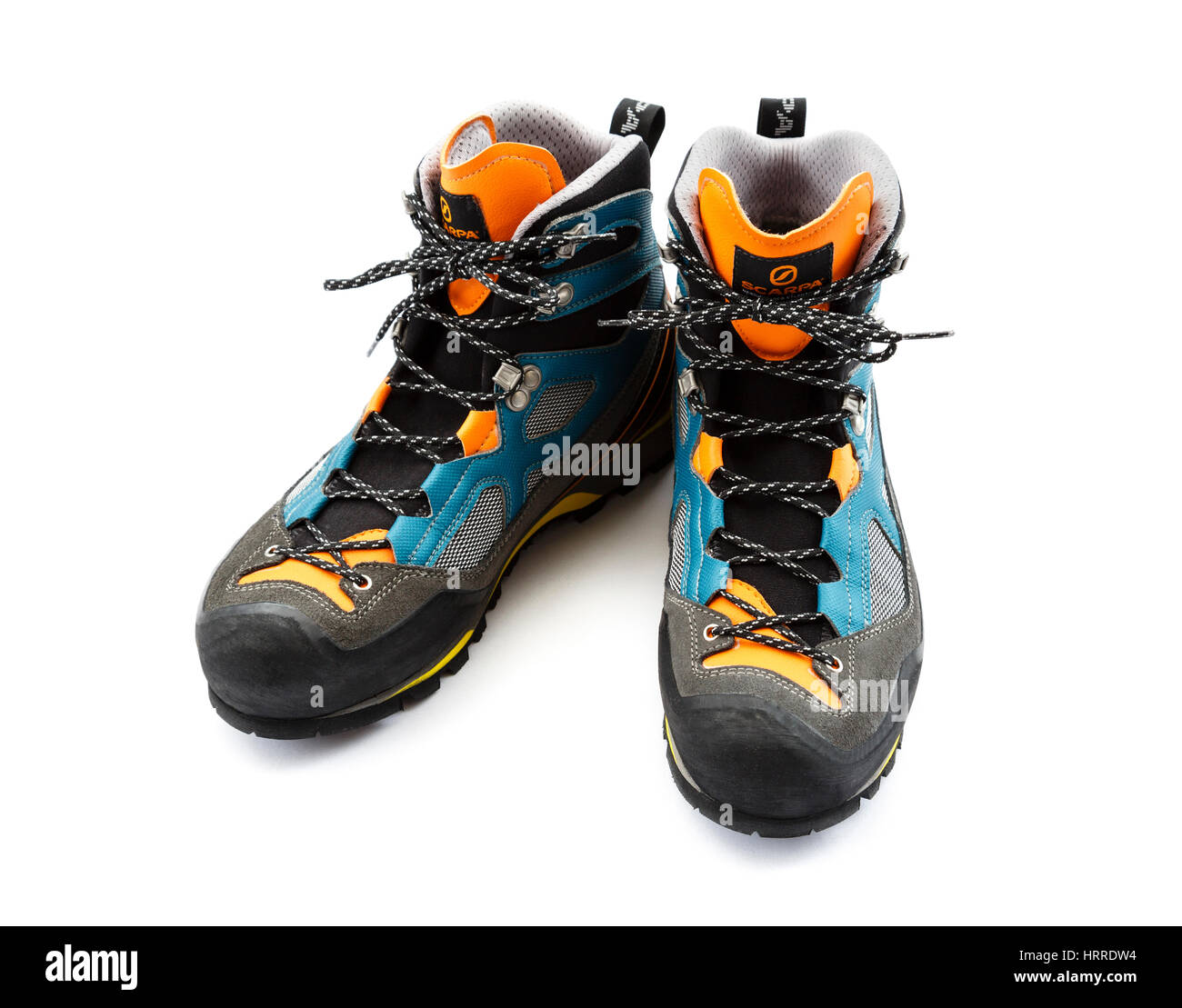 Scarpa Rebel Lite GTX hiking walking boots from above front isolated on a  white background. England UK Stock Photo - Alamy