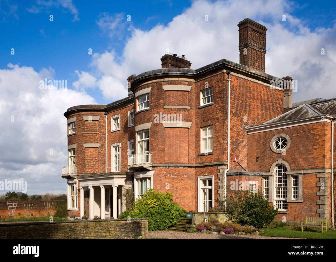 UK, England, Cheshire, Scholar Green, Rode Hall, home of the Baker Wilbraham family, Grecian style portico Stock Photo