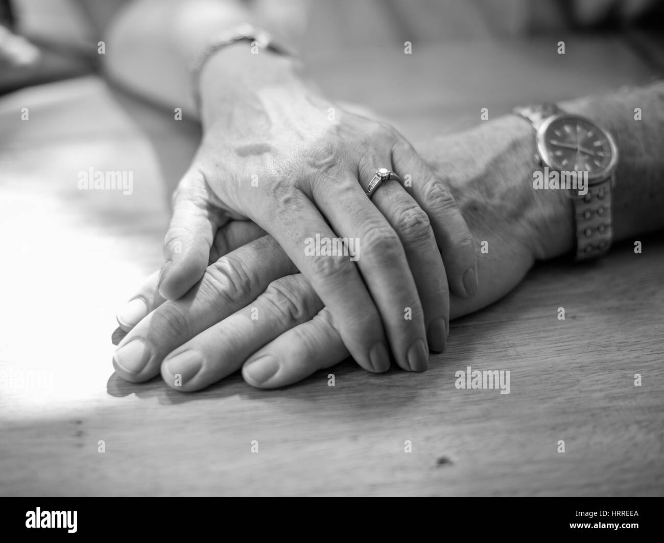 Woman ties hand Black and White