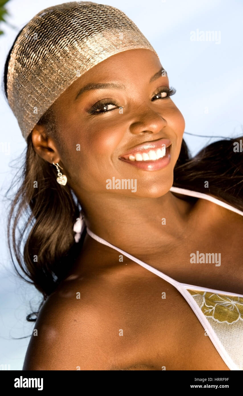 Beautiful Black Woman Portrait Bikini Beach Stock Photo 23907691