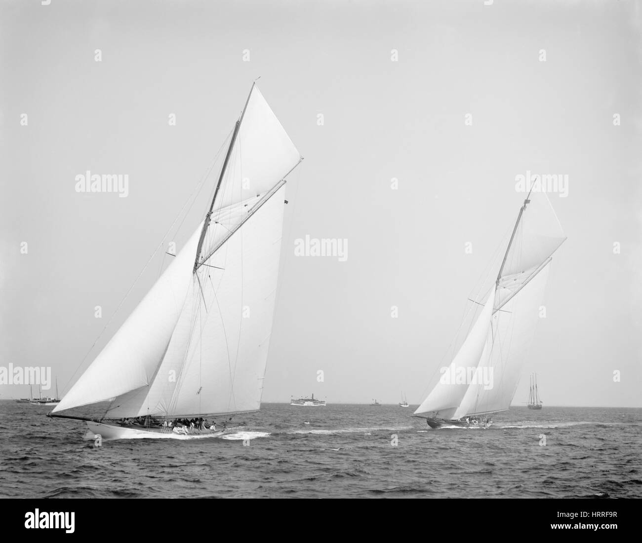 Columbia and Shamrock II, Prior to Start of America's Cup Race, New York Harbor, USA, Detroit Publishing Company, October 1901 Stock Photo