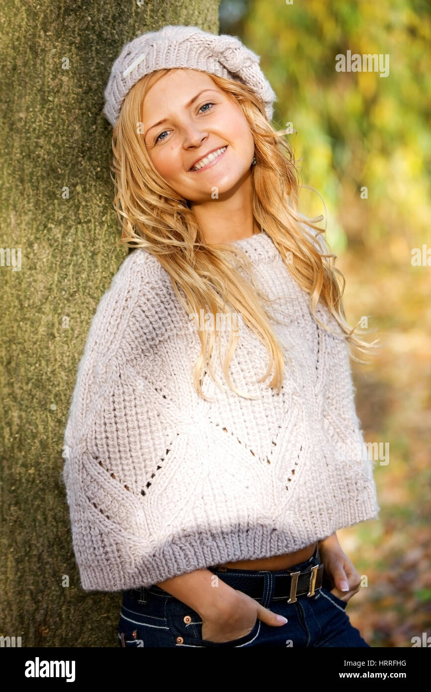 Woman park autumn smiling hi-res stock photography and images - Alamy