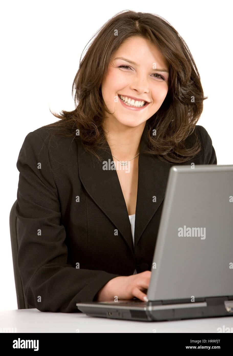 business woman on a laptop - isolated on white Stock Photo - Alamy