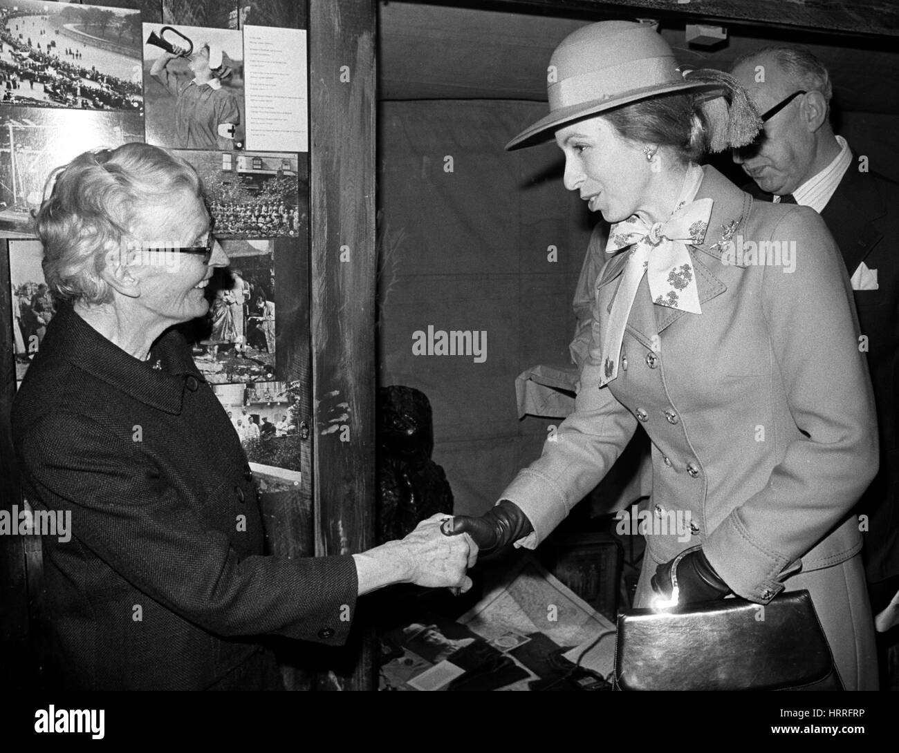 Princess Anne (r), wearing an orange hat and suit, talking with Mairi Chisholm, 81, one of the two 'Women of Pervyse' who set up a field dressing station 200 yards from the front line in Belgium in World War One, at the Imperial War Museum in London. Stock Photo