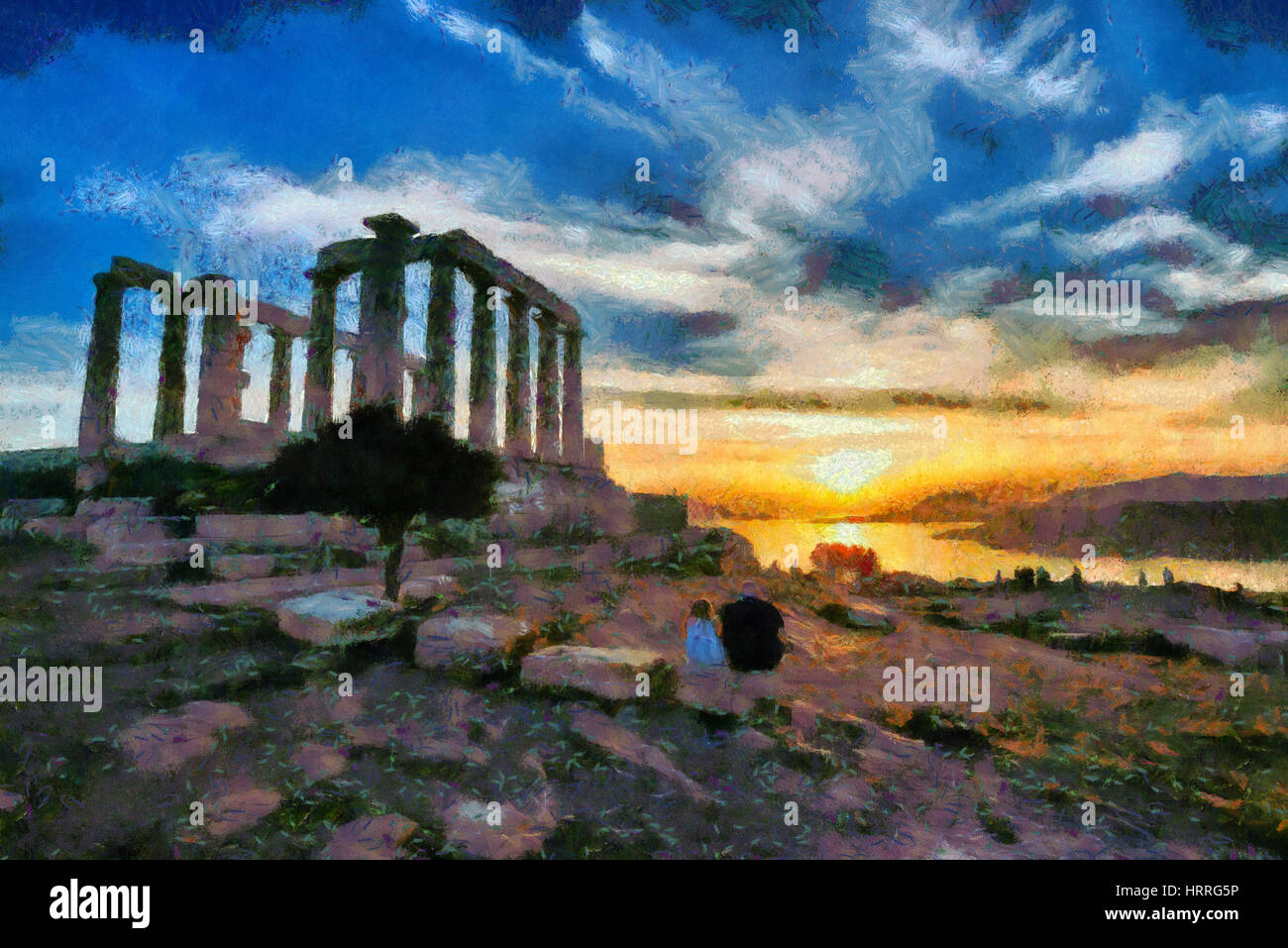 Temple of Poseidon during sunset in cape Sounio, Greece Stock Photo - Alamy