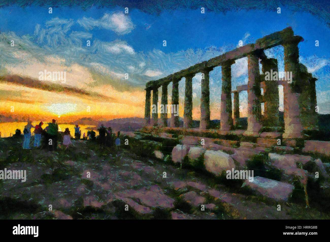 Temple of Poseidon during sunset in cape Sounio, Greece Stock Photo - Alamy