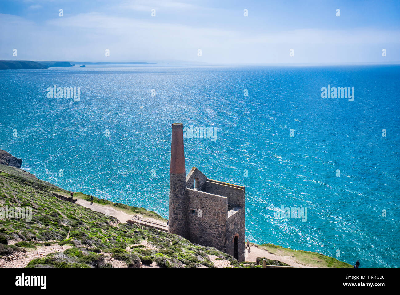 United Kingdom, South West England, Cornwall, St. Agnes Heritage Coast, the historic Cornish mining site of Wheal Coates, ruins of the Towanroath shaf Stock Photo