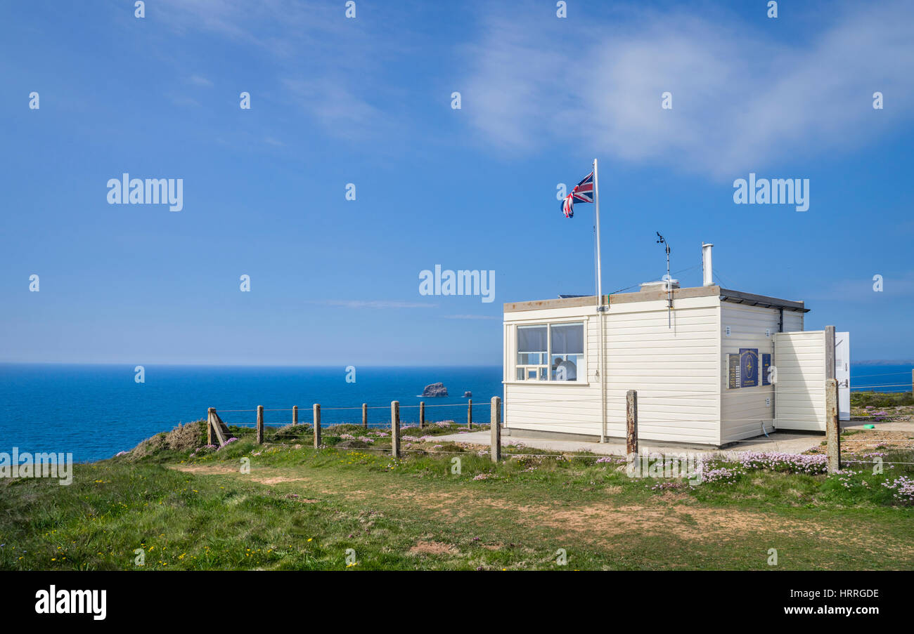 United Kingdom, South West England, Cornwall, St. Agnes Heritage Coast, Coastwatch lookout at St. Agnes Head Stock Photo