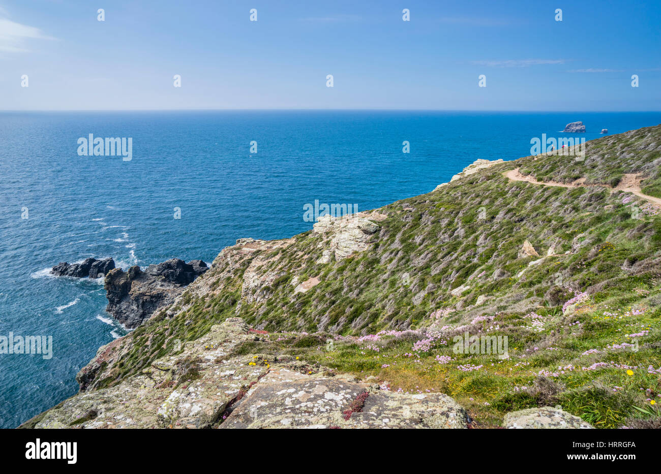 United Kingdom, South West England, Cornwall, St. Agnes Heritage Coast, South West Coast Path at St. Agnes Head Stock Photo