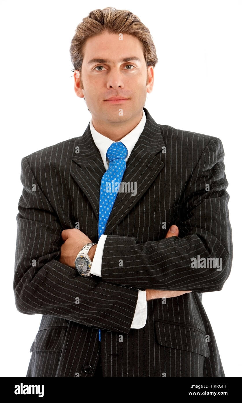 confident businessman with his arms crossed isolated over a white ...