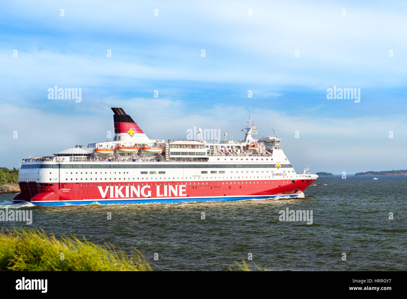 Helsinki, Finland - August 4, 2012: Cargo-passenger cruise ferry Viking Line - Gabriella goes from port Helsinki across Bay Kruunuvuorenselka near isl Stock Photo