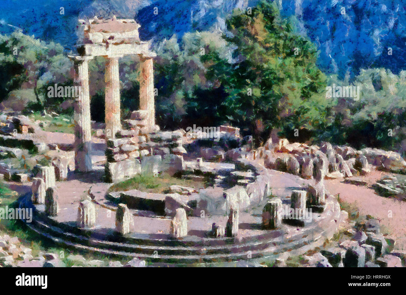 The Tholos in Athena Pronaia temple in Delphi, Central Greece Stock Photo