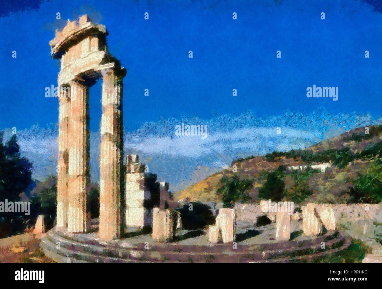 The Tholos in Athena Pronaia temple in Delphi, Central Greece Stock Photo