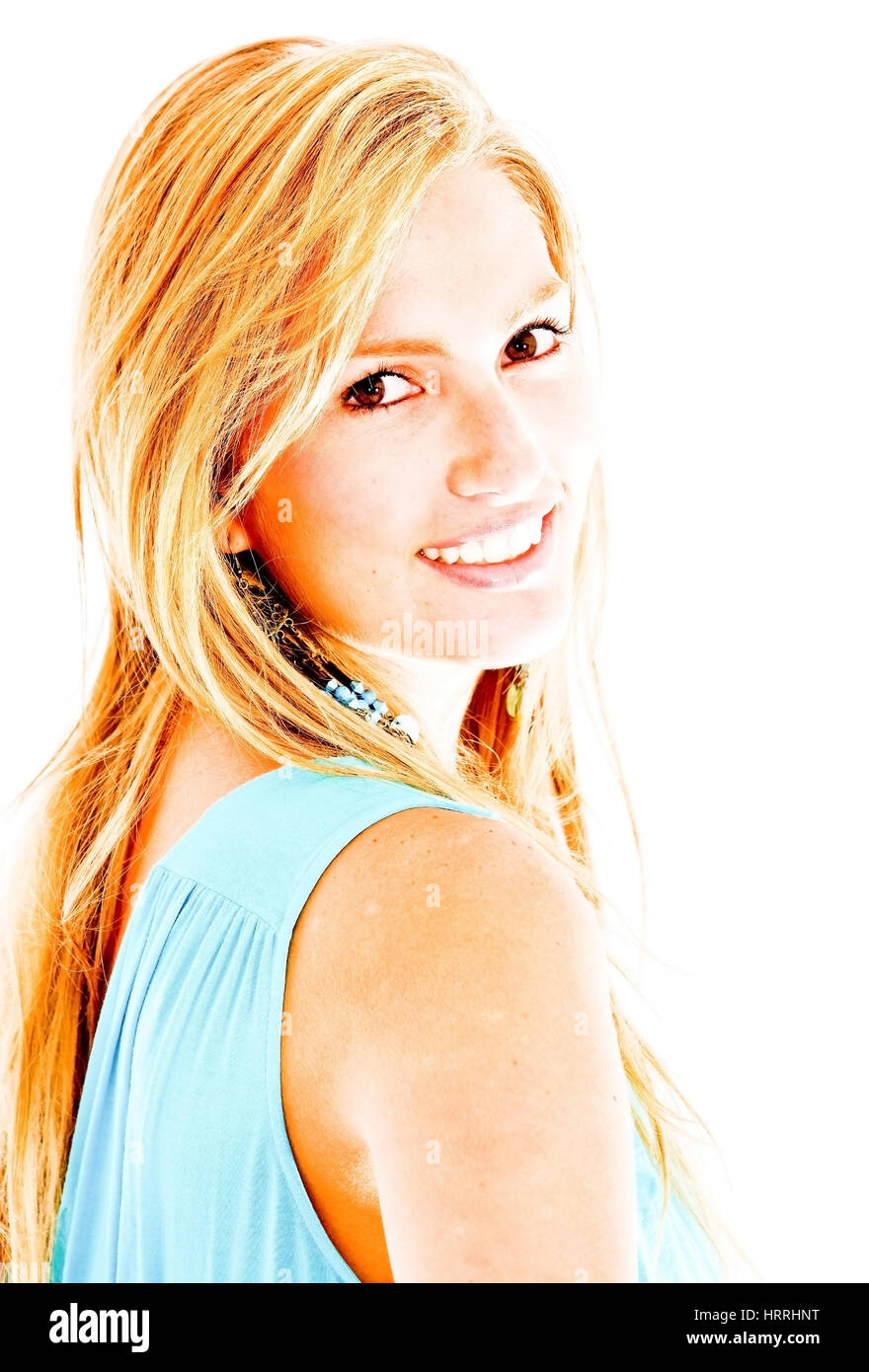 Casual woman portrait smiling isolated over a white background Stock ...