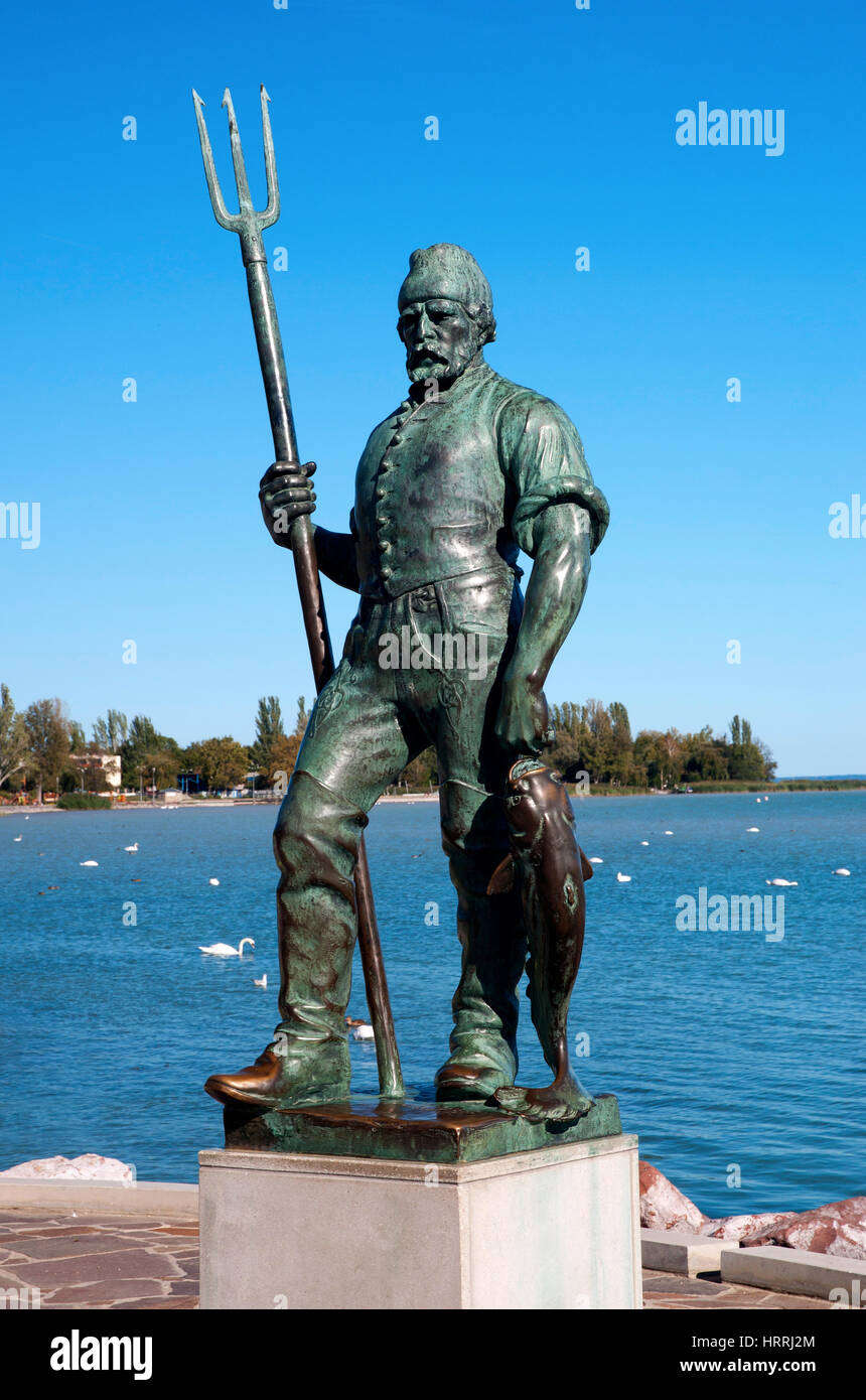 Fisherman's sculpture in Balatonfured at Lake Balaton, Hungary Stock Photo