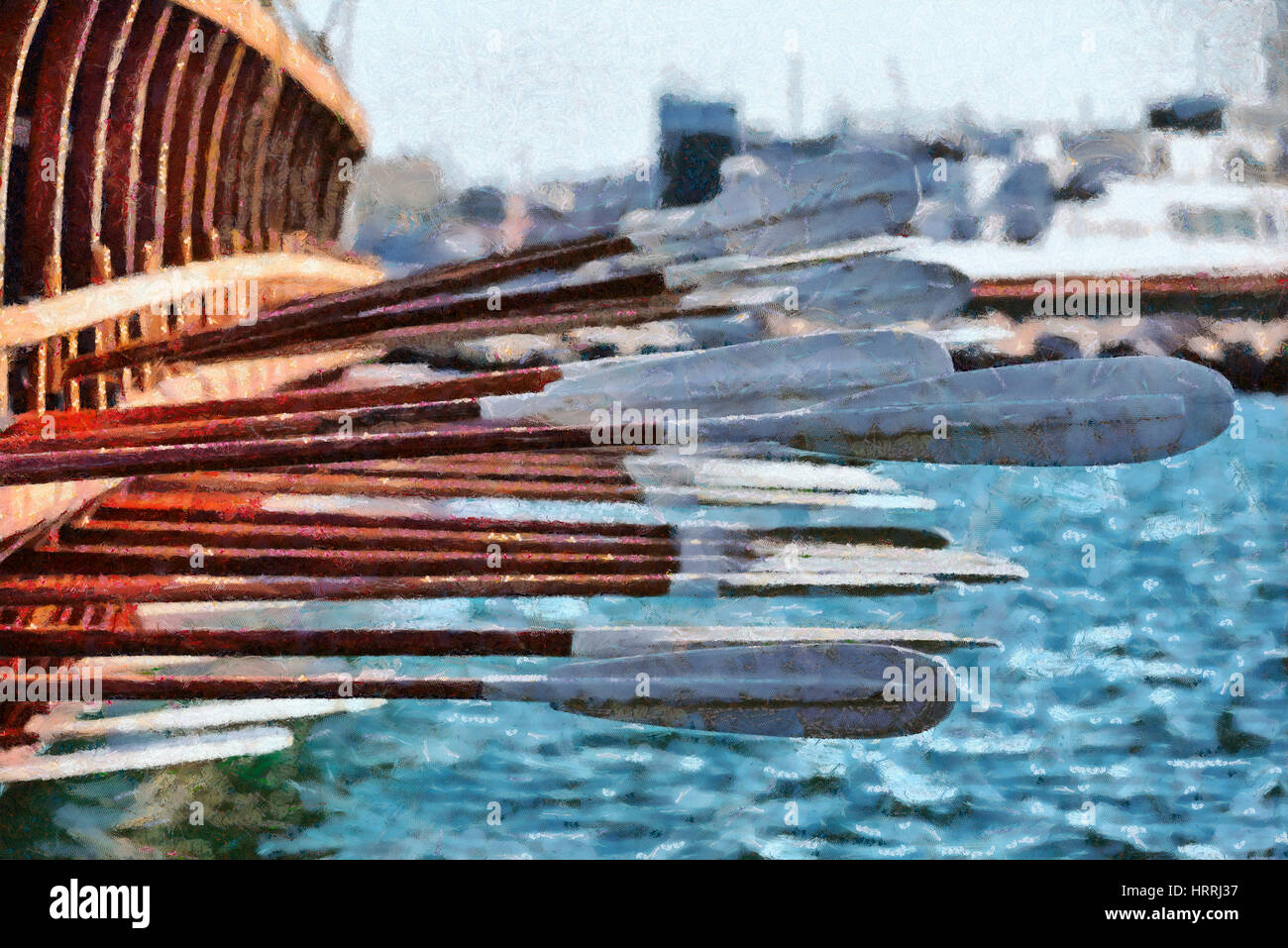 Oars of an ancient trireme Stock Photo