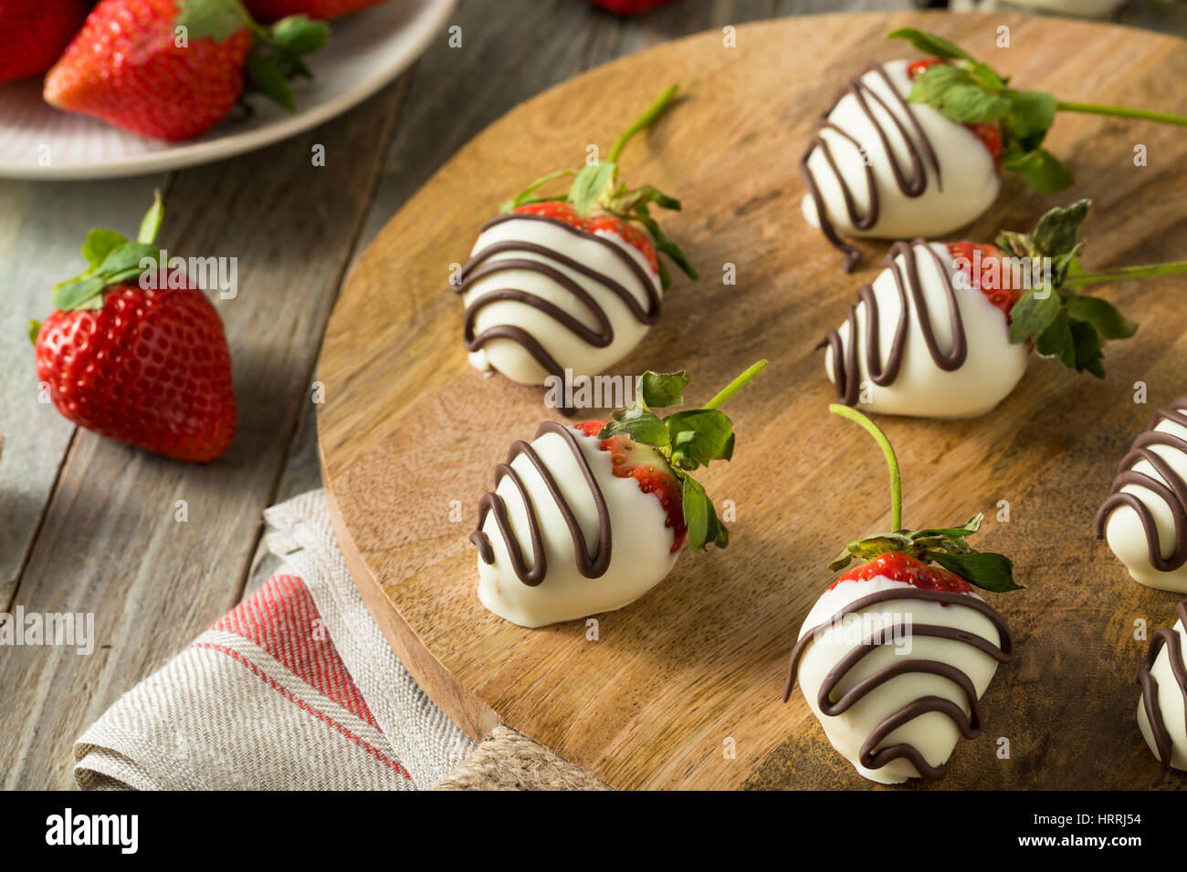 Homemade White Chocolate Covered Strawberries for Valentine's Day Stock Photo