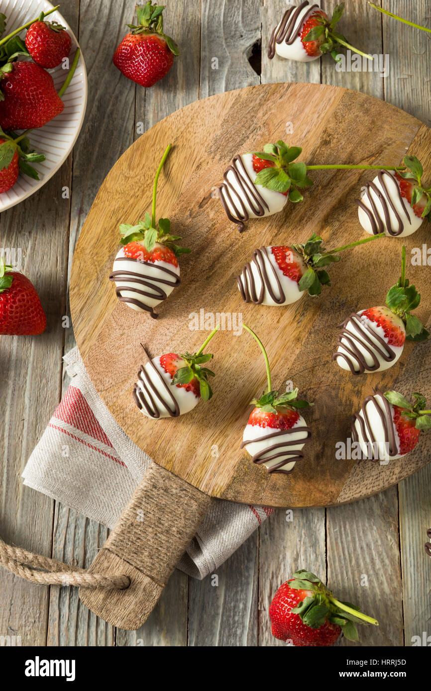 Homemade White Chocolate Covered Strawberries for Valentine's Day Stock Photo