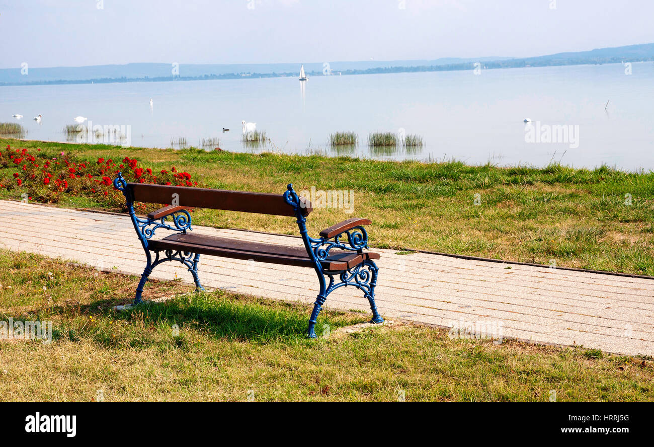 Bench at Lake Balaton,Hungary ( Revfulop ) Stock Photo