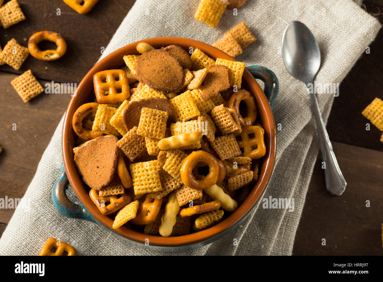 Homemade Salty Snack Party Mix with Pretzels and Cereal Stock Photo Alamy