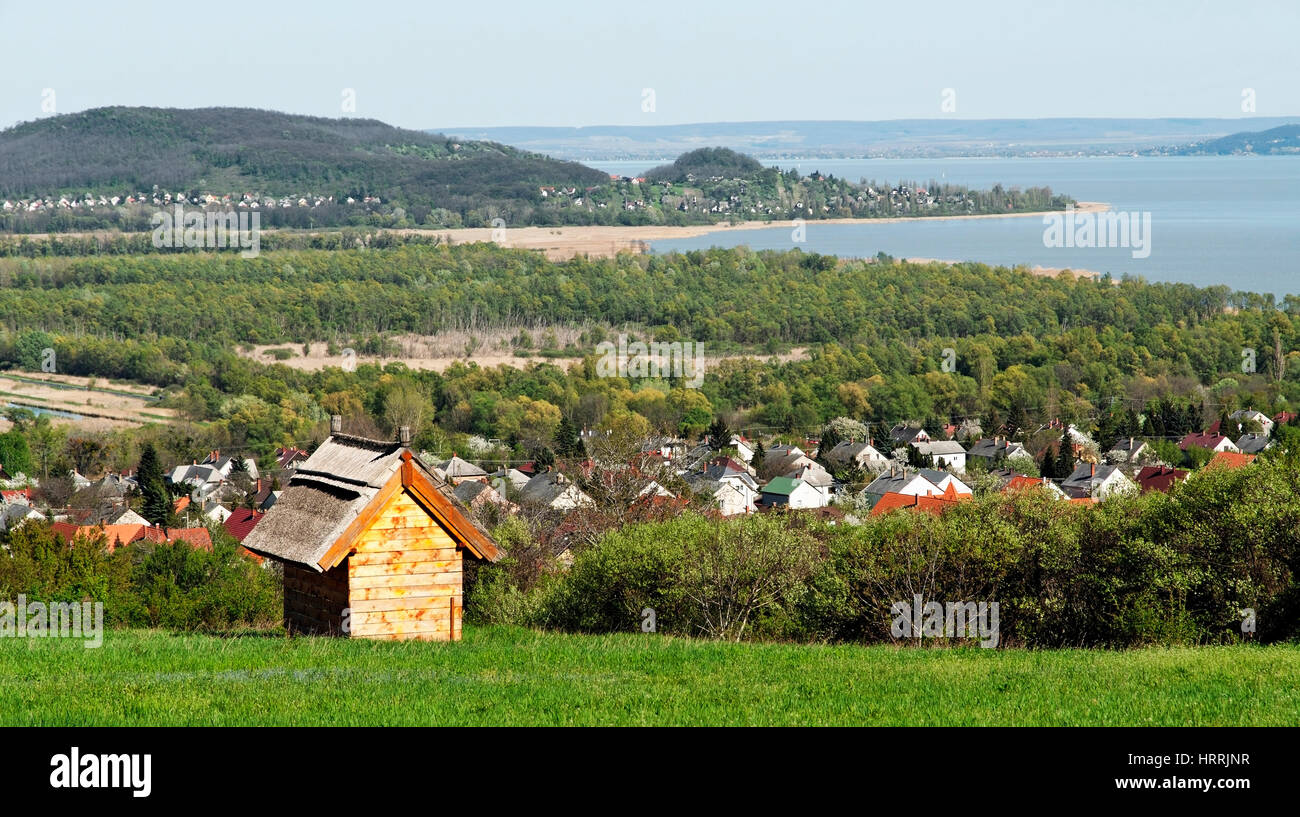 Panorama to Lake Balaton and volcanoes,Hungary Stock Photo