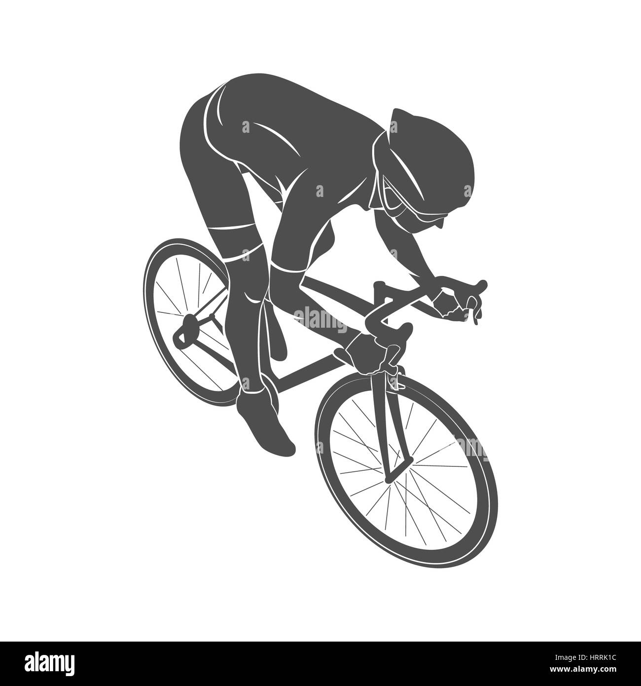 Cyclist on a race track on a white background. Photo illustration. Stock Photo