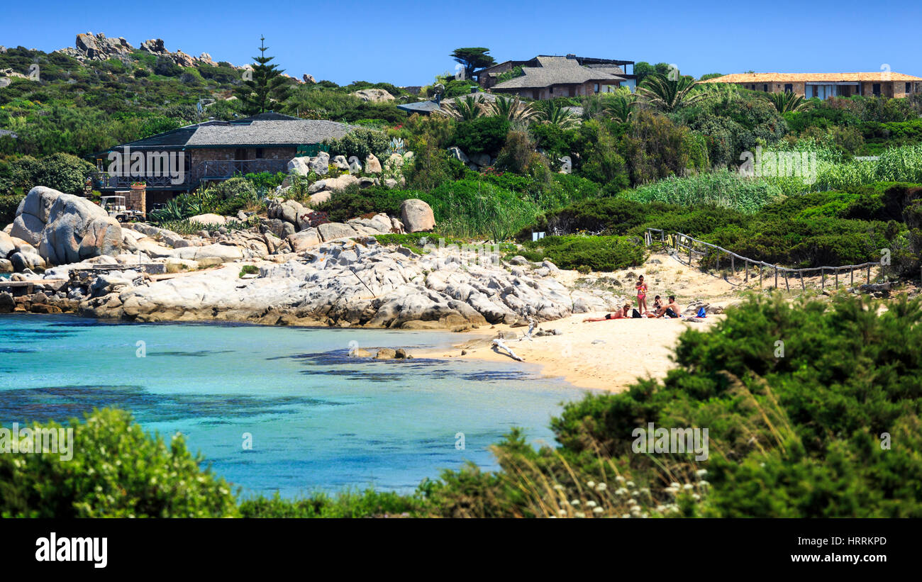 Beautiful Beach with houses, Cavallo Island, Corsica, France Stock Photo
