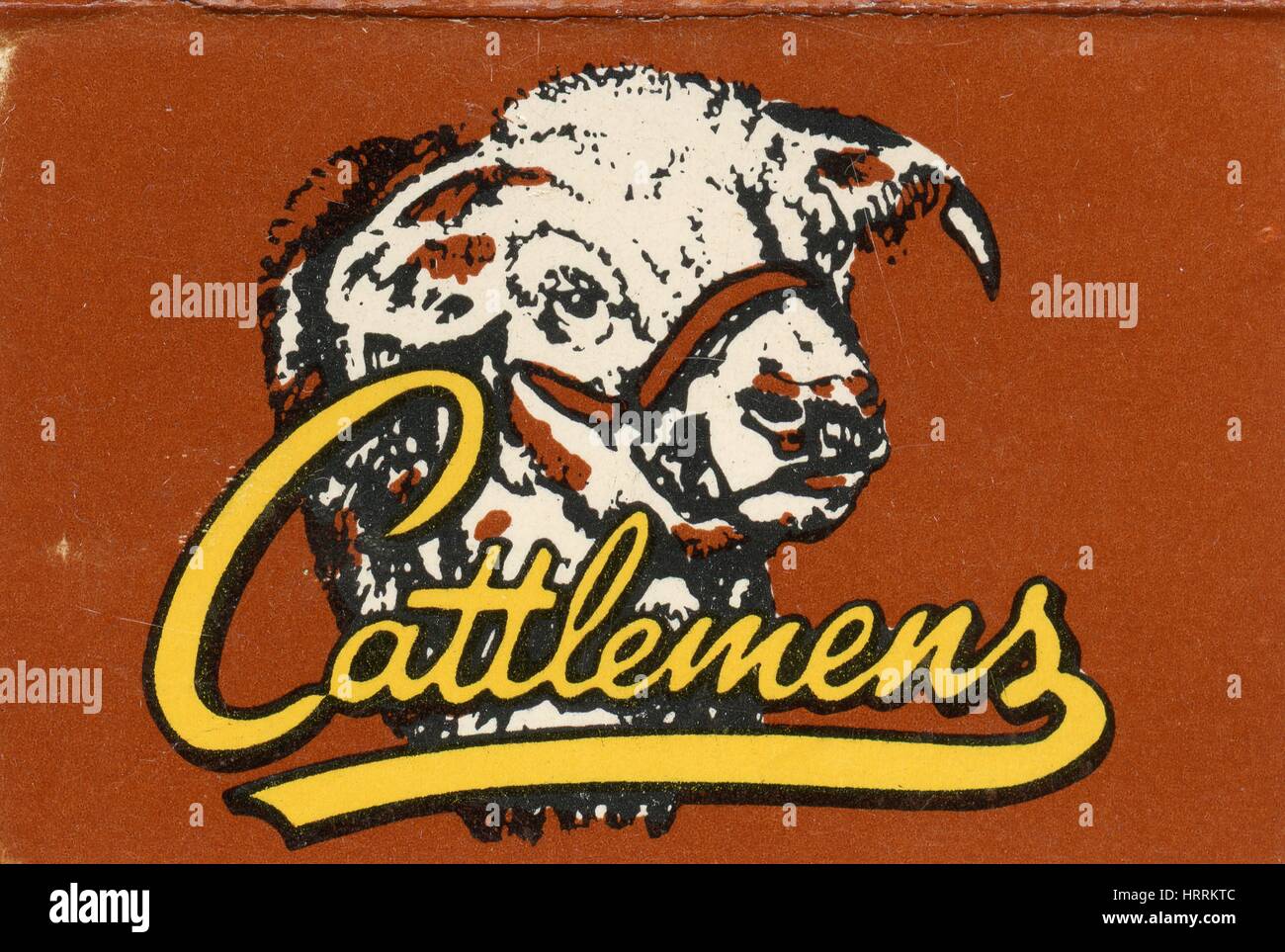 Matchbook cover for Cattlemen's restaurant, a chain with several locations in California, featuring an illustration of a steer cow, 1975. Stock Photo