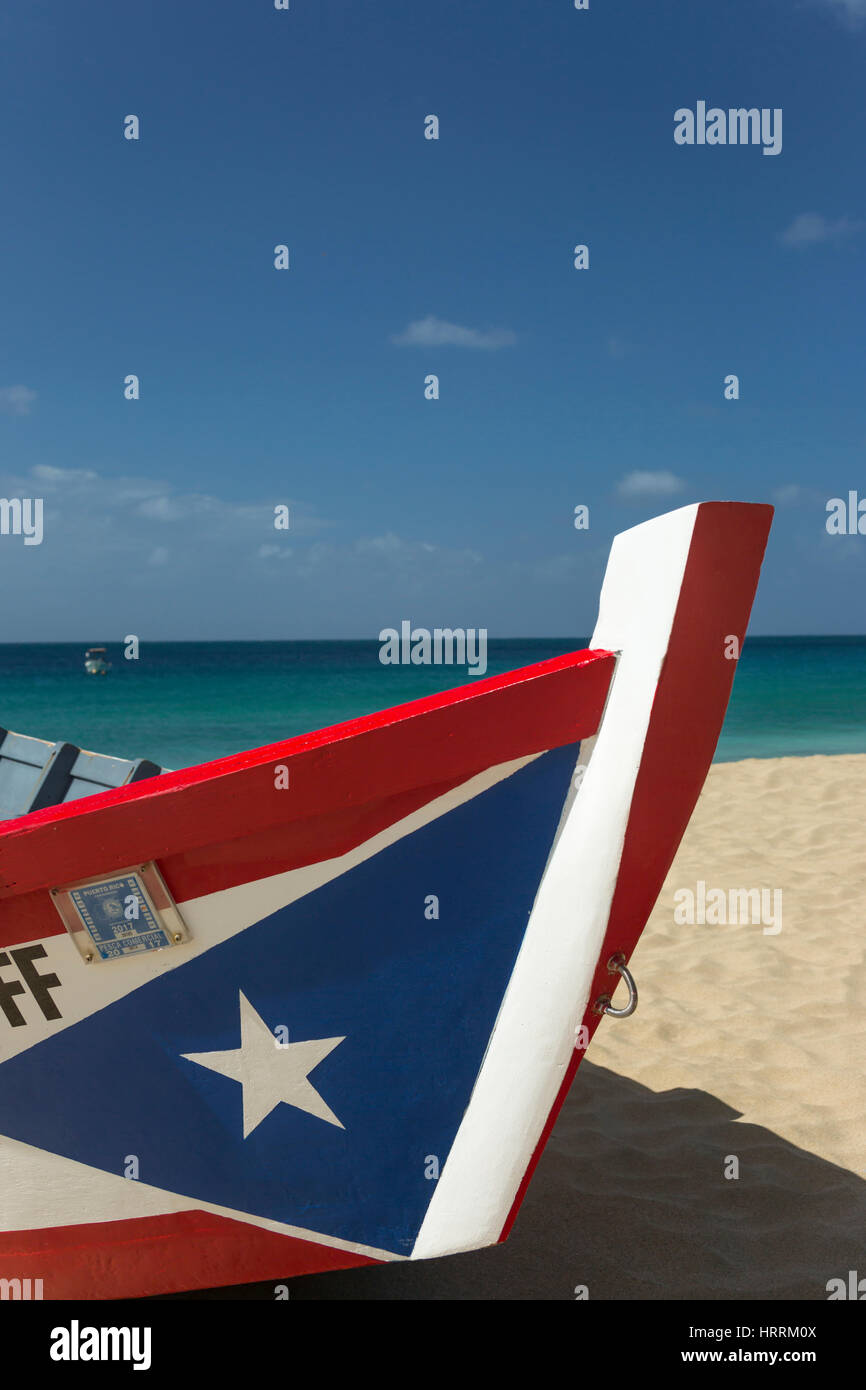 PUERTO RICAN FLAG PAINTED YOLA FISHING BOAT CRASH BOAT BEACH AGUADILLA