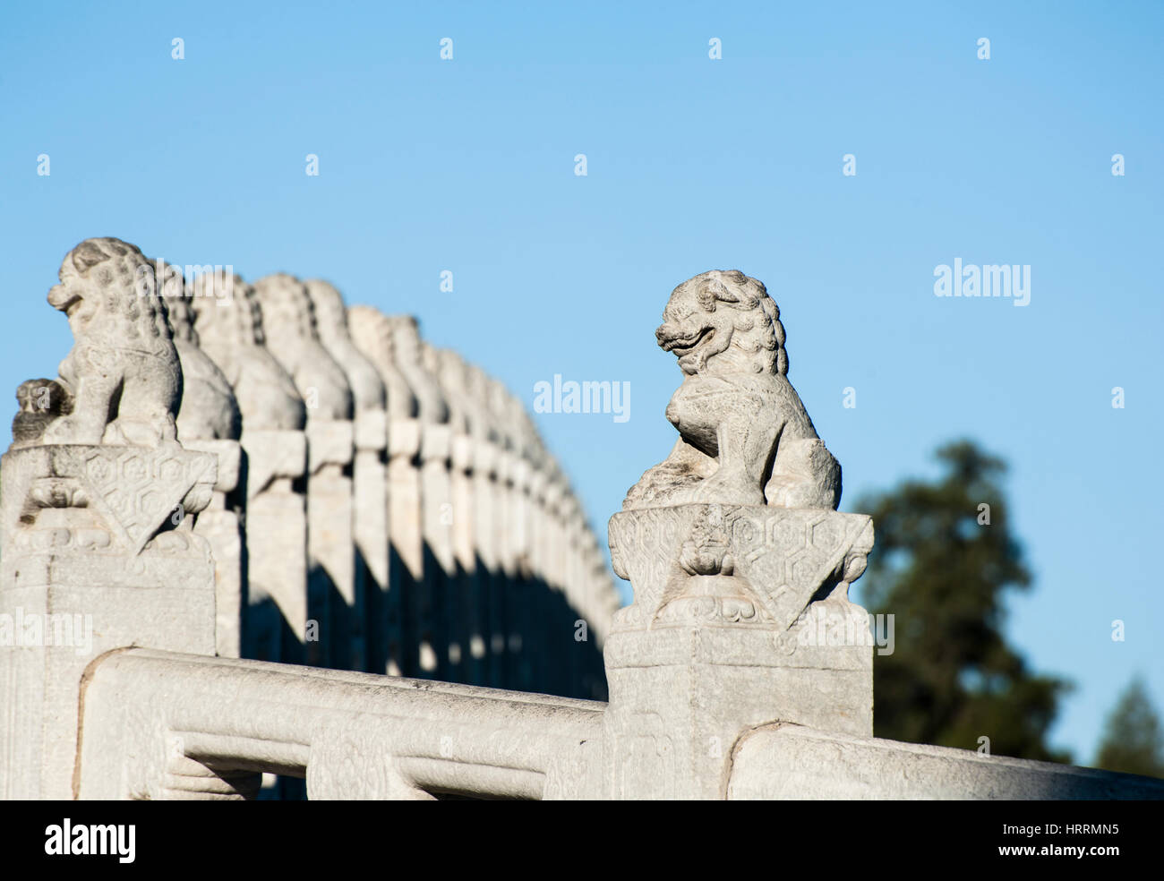 The stone lion statues on the Seventeen Hole Bridge, Summer Palace of