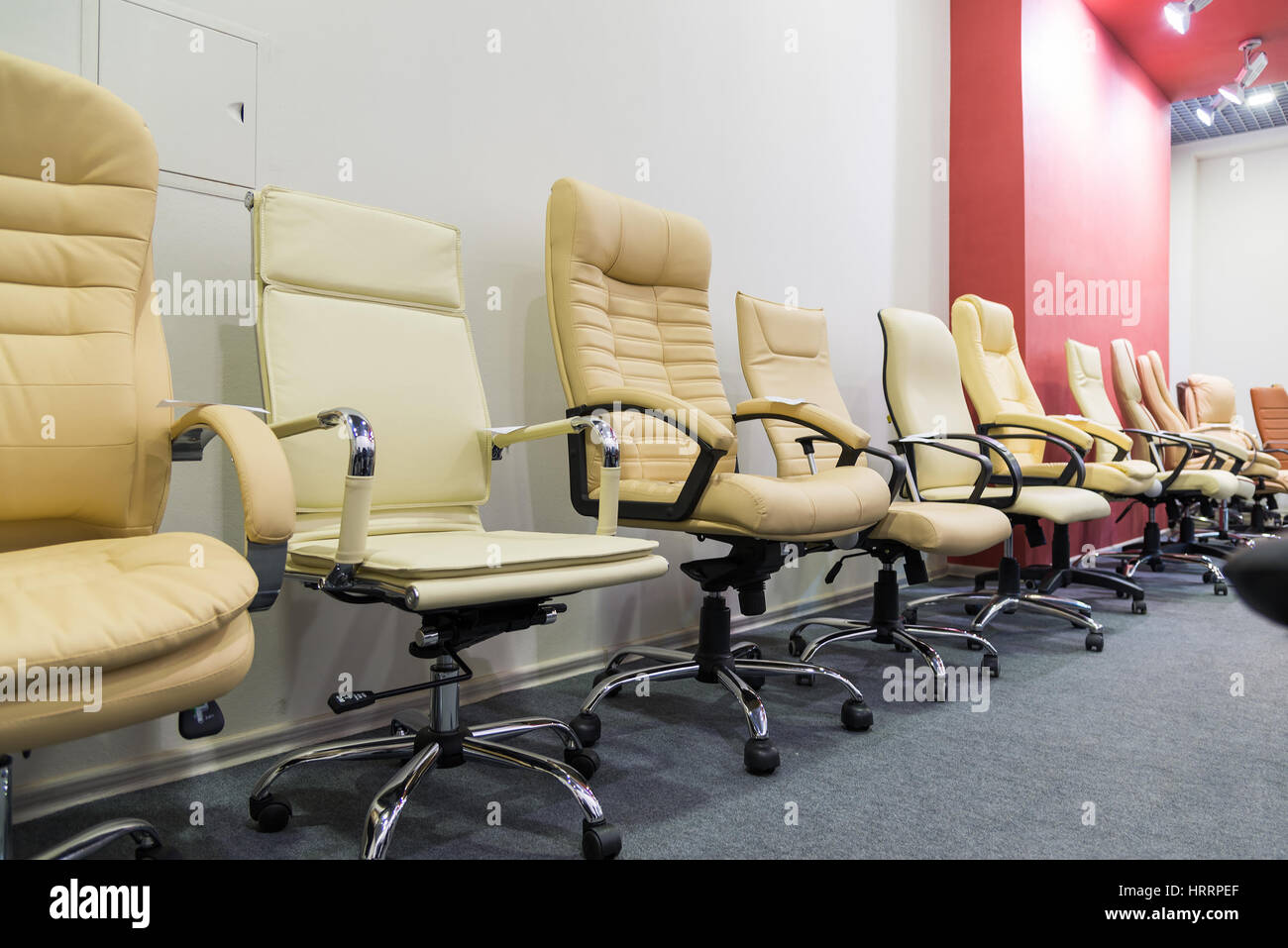 Office chairs in the store standing in a row Stock Photo
